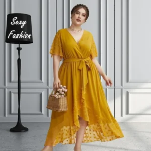 Enrich Your Summer Wardrobe: A Review of Elegant Plus Size Mesh Evening Dresses in Yellow Dotted Charm