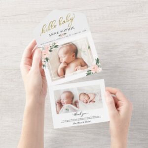 Bloom with Joy: Capture Precious Moments with Our Floral Photo Birth Announcement & Thank You Card