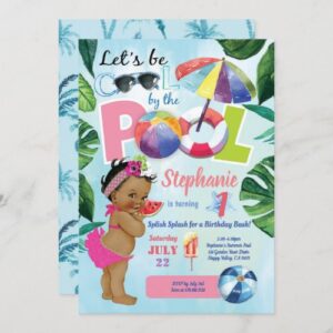 Dive into a Splashing Celebration: Tropical Summer Invitation for a Pool Party Princess’s 1st Birthday