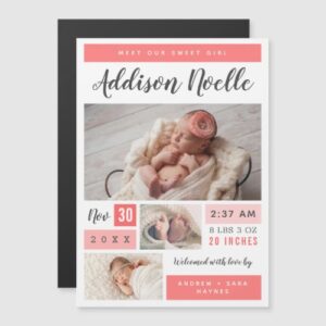 Embrace the Precious Moment: Sweet Girl Magnetic Photo Birth Announcement