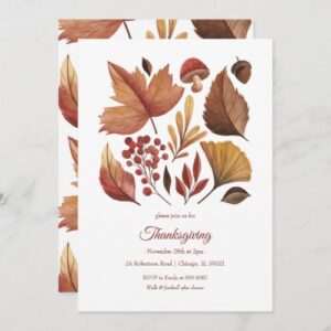 Gilded Autumn Woodland Leaf Thanksgiving or Friendsgiving Invitation